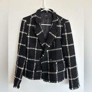 BARDOT - XS Black and White raw hem double buttoned cropped jacket